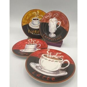 American Atelier Coffee Plates Set of 4 Espresso Cappuccino Latte Cafe‎ au Lait
